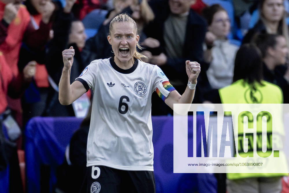 Basel, Switzerland, July 08st 2025: Janina Minge (6 GER) cheers at the end of the UEFA Womens EURO 2025 Group C match between Germany and Denmark at St. Jakob-Park in Basel, Switzerland. Philipp Kresnik (Philipp Kresnik SheKicks SPP)