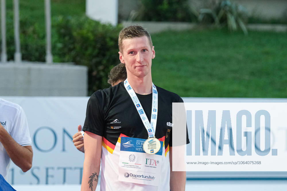 Podium of the day 3 at the Swimming Internationals of the 61th Settecolli in Rome, Italy - 28 Jun 2025 Florian Wellbrock of Germany is seen during the Podium of Men 1500m Freestyle during the third day at the swimming internationals of the 61th Settecolli Trophy. Rome Italy