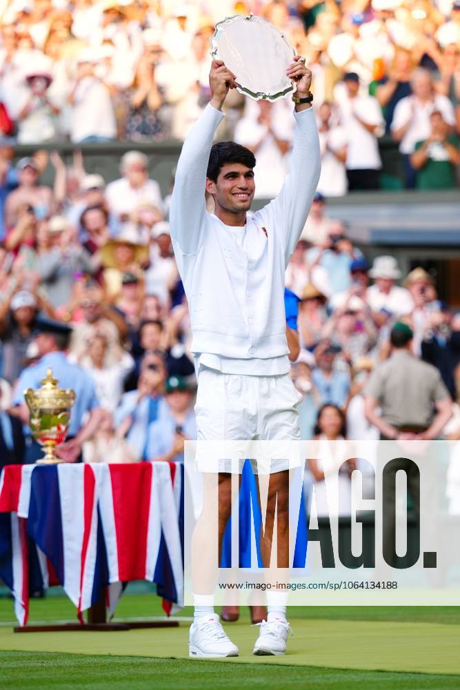 Carlos Alcaraz after defeat in the Gentlemen s Singles final Wimbledon Tennis Championships, Day 14, The All England Lawn Tennis and Croquet Club, London, UK - 13 Jul 2025London The All England Lawn Tennis and United Kingdom