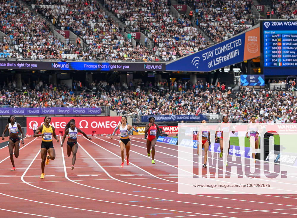 Novuna London Athletics Meet, London, UK. 19 July 2025. London, UK, 19 July 2025. ALFRED Julien wins the 200m Womens during the Novuna London Athletics Meet 2025, part of the Wanda Diamond League at London Stadium, Queen Elizabeth Park, London, UK., Credit:Lee Floyd Avalon UK, London, London Stadium, Queen Elizabeth