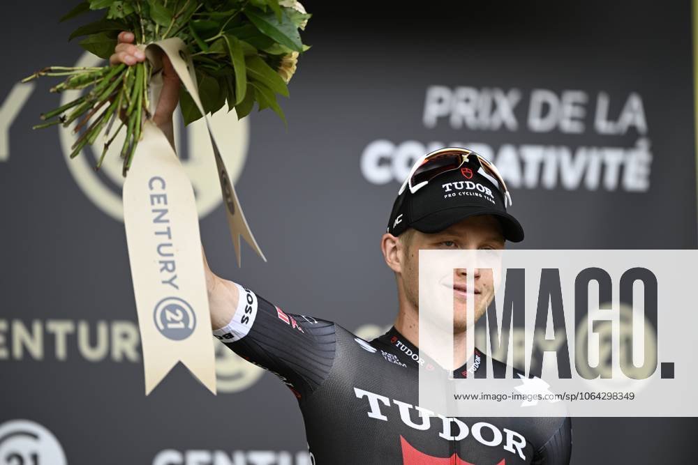 Australian Michael Storer of Tudor Pro Cycling Team pictured on the podium after the stage 15 of the 2025 Tour de France cycling race, from Muret to Carcasonne (169 km), on Sunday 20 July 2025 in France. The 112th edition of the Tour de France starts on Saturday 5 July in Lille, France, and will finish in Paris, France on the 27th of July. JASPERxJACOBS x129660995x