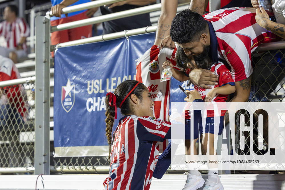 Guadalajara forward JOSELINE MONTOYA (25) signs a childâ€⠢s shirt following the International Exhibition game between Mexicoâ€⠢s Chivas De Guadalajara and the NC Courage at First Horizon Stadium in Cary, North Carolina. NC Courage defeated the Chivas de Guadalajara 4-0. Cary USA - ZUMAa220 20250725_znp_a220_071