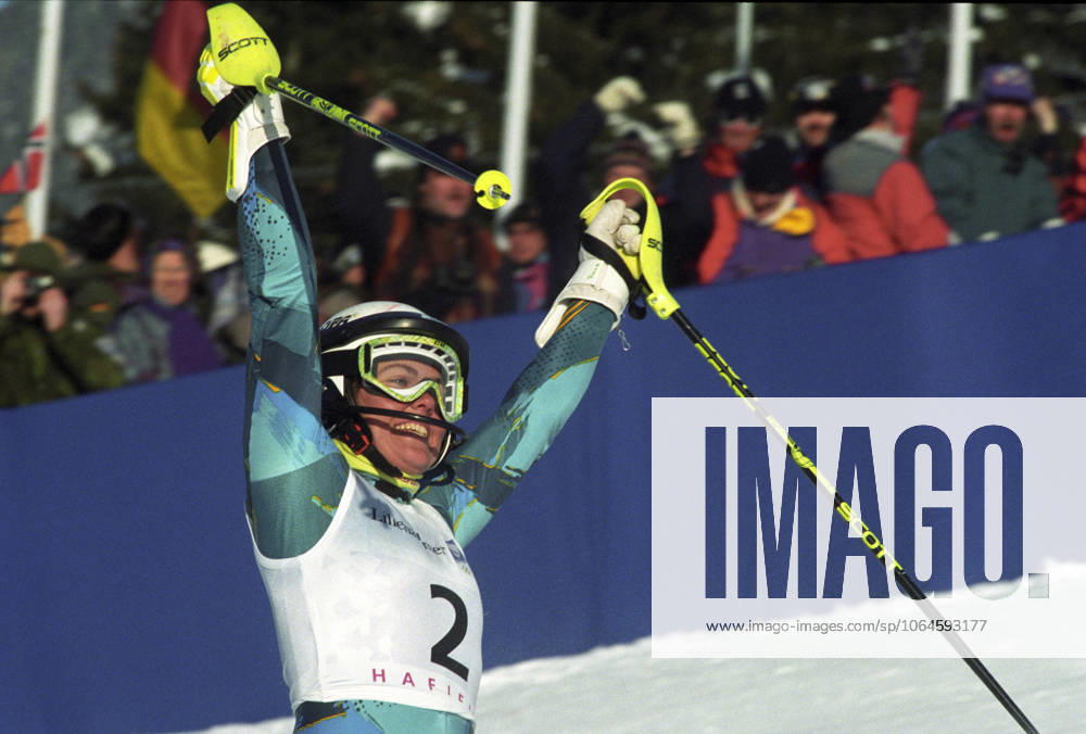 Lillehammer 19940221 Winter Olympics in Lillehammer Womens alpine combined Pernilla Wiberg from Sweden cheers when she realizes she has become Olympic champion Photo Calle Törnström NTB Lillehammer Norway Norway . RESTRICTED USE FOR BETTING COMPANIES Ref:0240279322st