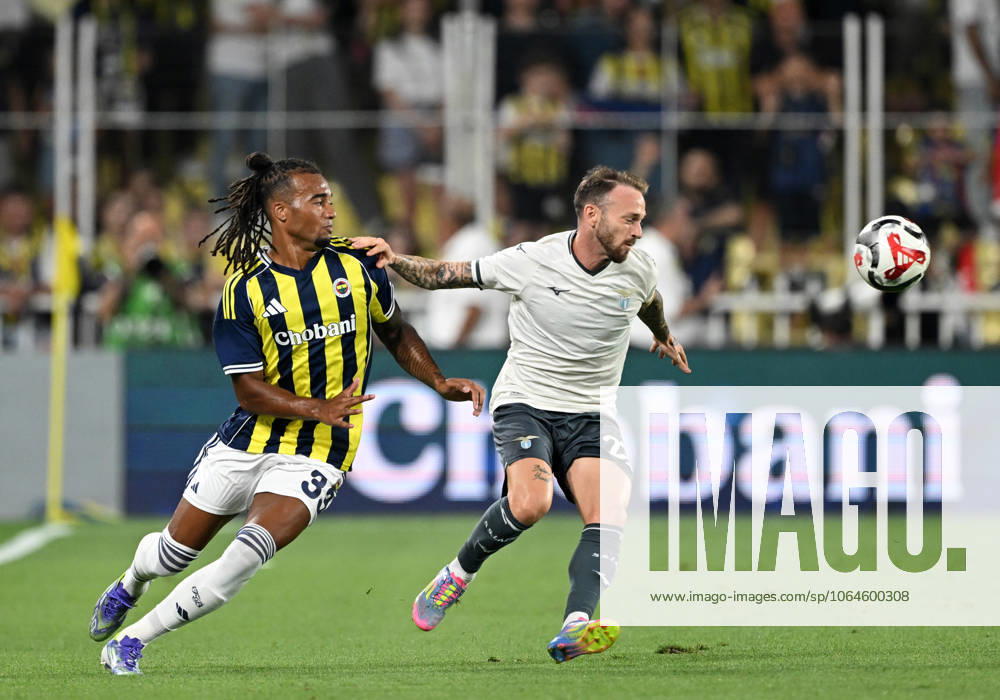 Fenerbahce v Lazio - Friendly match ISTANBUL, TURKIYE - JULY 30: Archie Brown (33) of Fenerbahce in action against Manuel Lazarri (29) of Lazio during a friendly match against Lazio at Chobani Stadium in Istanbul, Turkiye, on July 30, 2025. Ali Atmaca Anadolu Istanbul Turkey. Editorial use only. Please get in touch for any other usage.