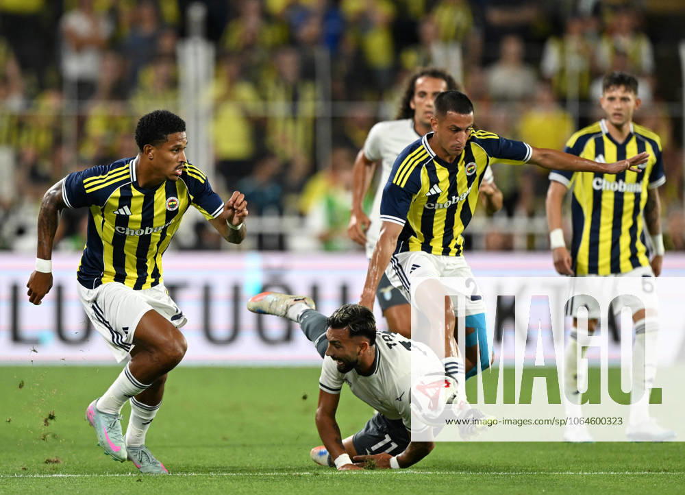 Fenerbahce v Lazio - Friendly match ISTANBUL, TURKIYE - JULY 30: Jayden Oosterwolde (L) of Fenerbahce in action against Valentin Castellanos (ground) of Lazio during a friendly match against Lazio at Chobani Stadium in Istanbul, Turkiye, on July 30, 2025. Ali Atmaca Anadolu Istanbul Turkey. Editorial use only. Please get in touch for any other usage.