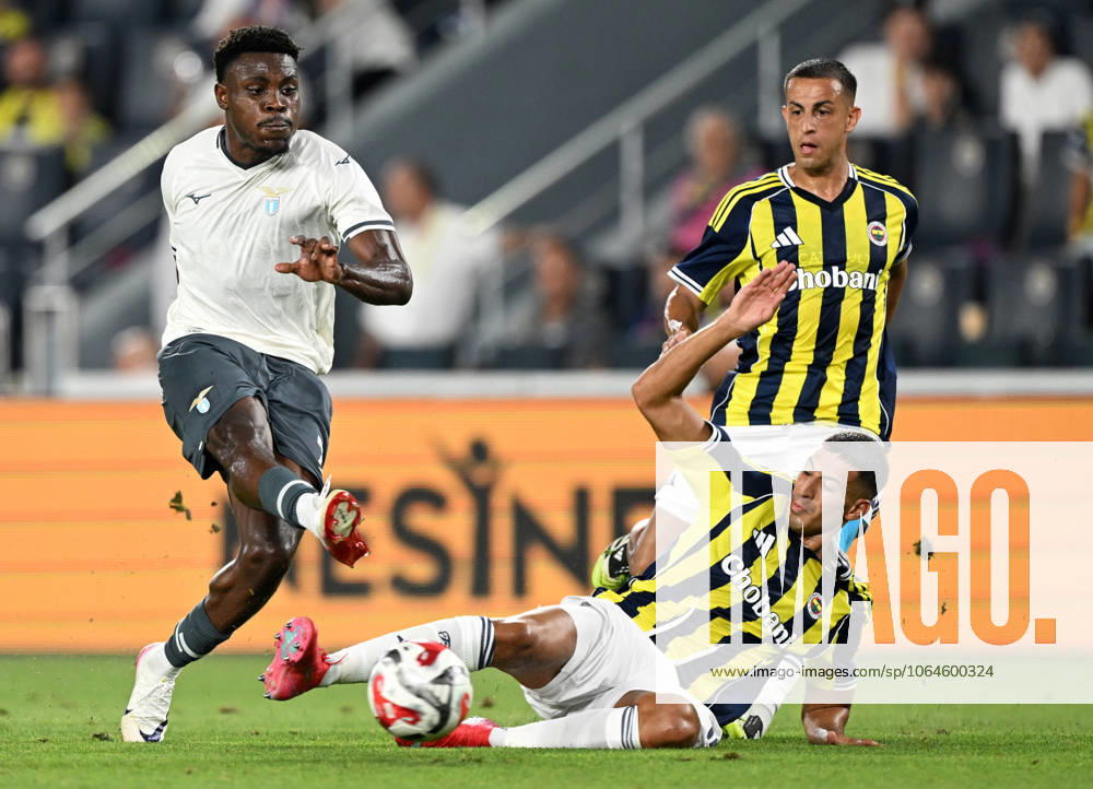 Fenerbahce v Lazio - Friendly match ISTANBUL, TURKIYE - JULY 30: Mert Muldur (R) of Fenerbahce in action against Oluwafisayo Dele-Bashiru (L) of Lazio during a friendly match against Lazio at Chobani Stadium in Istanbul, Turkiye, on July 30, 2025. Ali Atmaca Anadolu Istanbul Turkey. Editorial use only. Please get in touch for any other usage.