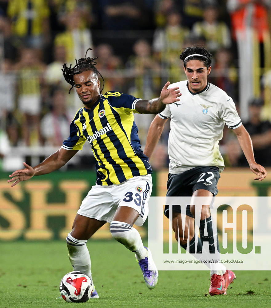 Fenerbahce v Lazio - Friendly match ISTANBUL, TURKIYE - JULY 30: Archie Brown (33) of Fenerbahce in action against Matteo Cancellieri (22) of Lazio during a friendly match against Lazio at Chobani Stadium in Istanbul, Turkiye, on July 30, 2025. Ali Atmaca Anadolu Istanbul Turkey. Editorial use only. Please get in touch for any other usage.
