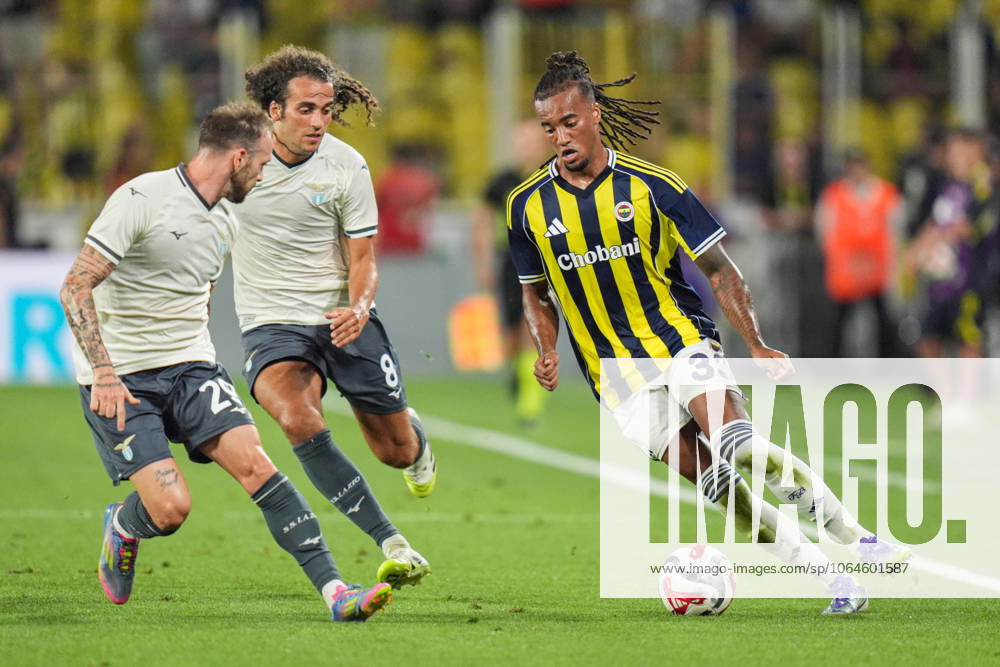Fenerbahce v Lazio - Friendly match ISTANBUL, TURKIYE - JULY 30: Archie Brown (33) of Fenerbahce in action against Matteo Guendouzi (C) of Lazio during the friendly match between Fenerbahce and Lazio at Chobani Stadium in Istanbul, Turkiye, on July 30, 2025. Cemal Yurttas Anadolu Istanbul Turkey. Editorial use only. Please get in touch for any other usage.
