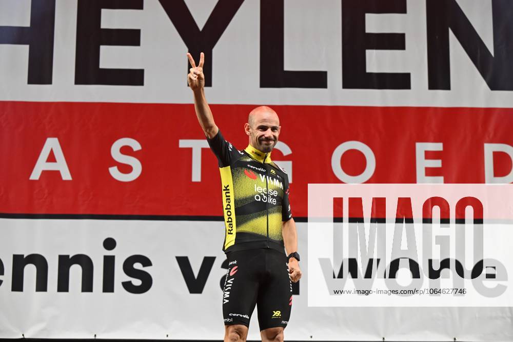 Belgian Victor Campenaerts of Team Visma-Lease a Bike pictured on the podium after the Natourcriterium Herentals cycling race, Thursday 31 July 2025 in Herentals. The contest is a part of the traditional criteriums , local races in which mainly cyclists who rode the Tour de France compete. TOM GOYVAERTS TomxGoyvaerts x130385185x