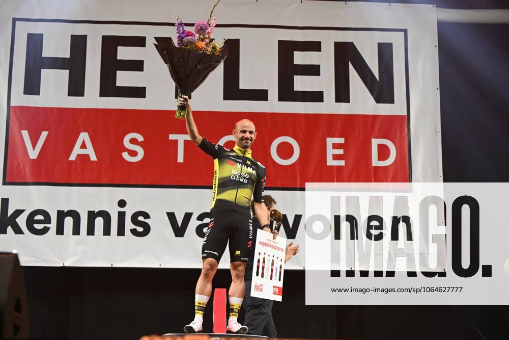 Belgian Victor Campenaerts of Team Visma-Lease a Bike pictured on the podium after the Natourcriterium Herentals cycling race, Thursday 31 July 2025 in Herentals. The contest is a part of the traditional criteriums , local races in which mainly cyclists who rode the Tour de France compete. TOM GOYVAERTS TomxGoyvaerts x130385209x