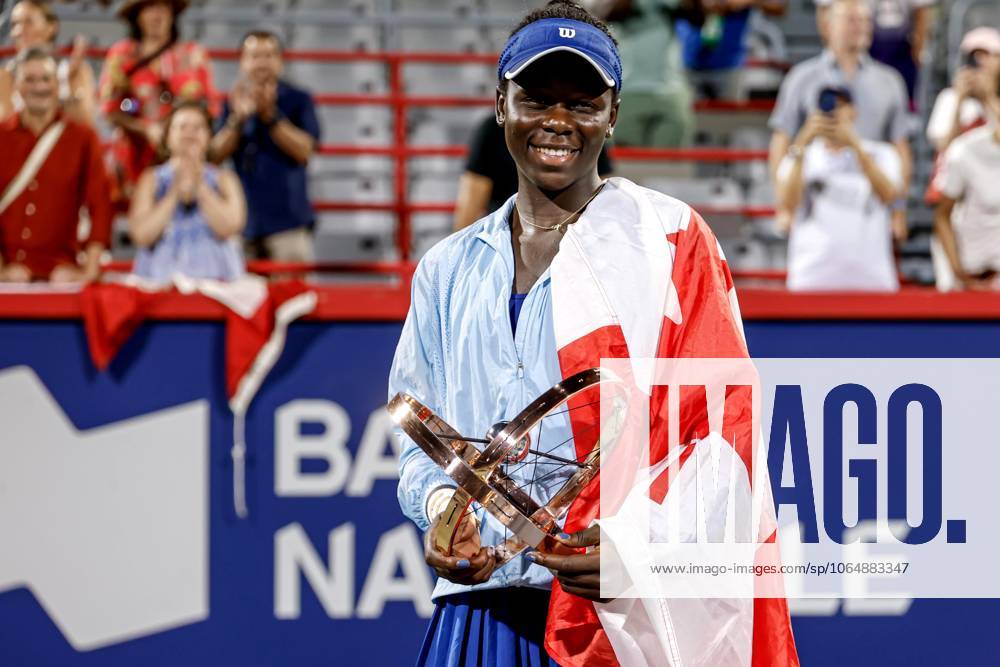 Victoria Mboko ( Canada ) apres son premier sacre de sa carriere au tournoi WTA, Tennis Damen Masters 1000 de Montrà al au court central IGA face à Naomi Osaka ( Japon ). TENNIS WTA 1000 NATIONAL BANK OPEN 2025 FINALE MBOKO OSAKA IGA STADIUM MONTREAL CANADA 07 08 2025 Montassar Yazidi PRESSE SPORTS MONTREAL IGA STADIUM Canada GermanyxJapanxUKxFrancexBelgiumxOUT