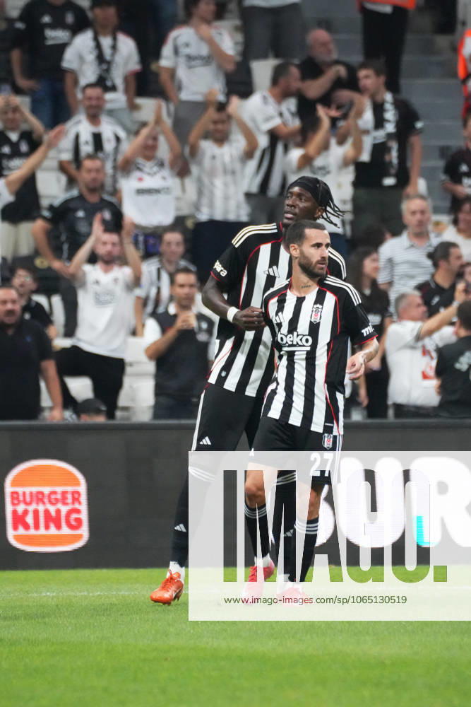 Tammy Abraham (9) of Besiktas celebrates after scoring the second goal of his team with Rafa Silva (27) during the UEFA Conference League 2025 26 Third Qualifying Round Second Leg match between Besiktas and St Patricks at Tupras Stadium on August 14, 2025 in Istanbul , Turkey. ( Photo by Seskimphoto ) Istanbul Turkey Istanbul Turkey