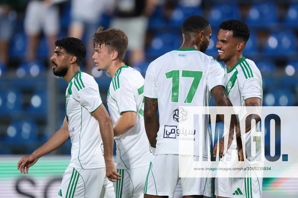 Como, Italy, 26th July 2025. Wenderson Galeno of Al-Ahli SFC celebrates with team mate Ivan Toney after scoring to give the side a 1-0 lead during the Al-Ahli vs Celtic Pre Season Friendly match at Stadio Giuseppe Sinigaglia, Como. Picture credit should read: Jonathan Moscrop Sportimage . SPI_075_JM_ALAHLI_CELTIC_ SPI-4036-0075