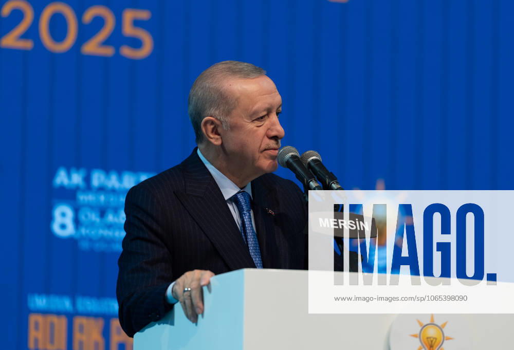 Turkish President Recep Tayyip Erdogan MERSIN, TURIYE - JANUARY 18: Turkish President and leader of the Justice and Development (AK) Party Recep Tayyip Erdogan makes a speech during the AK Party’s 8th Ordinary Provincial Congress at Servet Tazegul Sports Hall in Mersin, Turkiye on January 18, 2025. Mersin Turkey. Editorial use only. Please get in touch for any other usage.