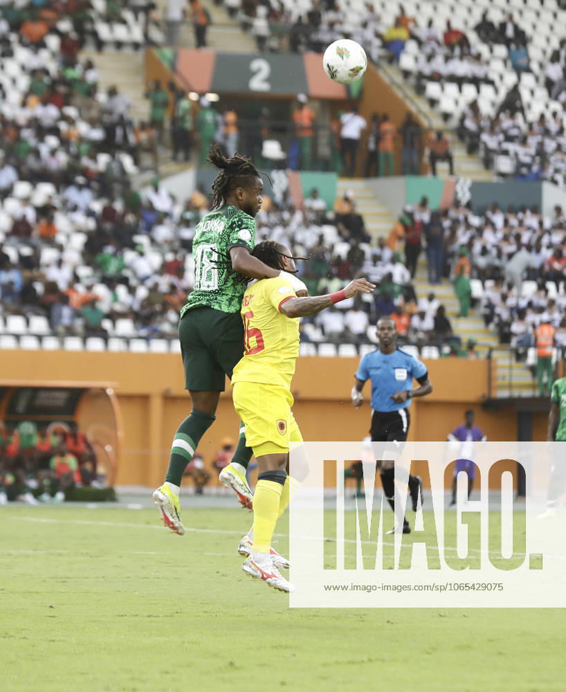 Nigeria v Angola - Africa Cup of Nations ABIDJAN, IVORY COAST - FEBRUARY 02: Ademola Lookman (L) of Nigeria in action against Fredy (R) of Angola during the Africa Cup of Nations quarterfinal match between Nigeria and Angola at Felix Houphouet Boigny Stadium in Abidjan, Ivory Coast on February 02, 2024. Côte d Ivoire World. Editorial use only. Please get in touch for any other usage.
