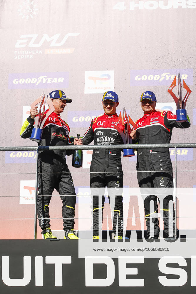 AUTO - ELMS - 4 HOURS OF SPA-FRANCORCHAMPS 2025 15 JENSEN Michael (zaf), ADCOCK Nick (zaf), HENRION Gillian (fra), RLR MSport, Ligier JS P325, LMP3, podium, portrait during the 4 Hours of Spa-Francorchamps, 4th round of the 2025 European Le Mans Series on the Circuit de Spa-Francorchamps from August 22 to 24, 2025 in Stavelot, Belgium - StavelotBelgium