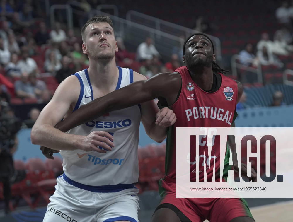 Czechia v Portugal - EuroBasket 2025 RIGA, LATVIA - AUGUST 27: Candido Sa (29) of Portugal in action against Martin Peterka (L) of Czechia during the FIBA EuroBasket 2025 Group A 1st week match between Czechia and Portugal at Arena Riga in Riga, Latvia on August 27, 2025. Esra Bilgin Anadolu Riga Latvia. Editorial use only. Please get in touch for any other usage.