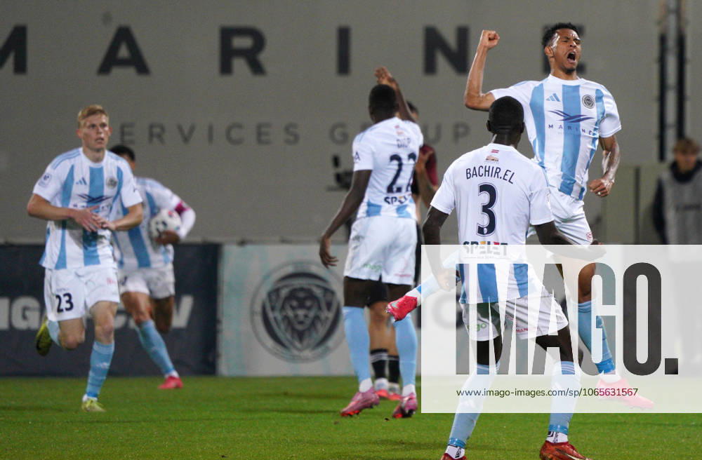 Football, Soccer 27.08.2025 Iago Siqueira celebrates with teammates during UEFA Conference League Play-offs 2nd leg match between Latvias Riga FC and Czechias Sparta Praha in Riga, Latvia. Riga Latvia