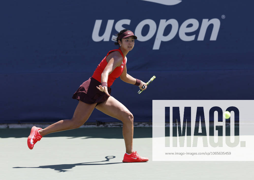 Alexandra Eala of the Philippines returns a ball to Cristina Bucsa Spain in the first set of their second round match on court 7 on day 4 at the 2025 US Open Tennis Championship at the USTA Billie Jean King National Tennis Center in New York City on Wednesday, August 27, 2025. Bucsa defeated Eala in straight sets. NYP20250827123 JOHNxANGELILLO