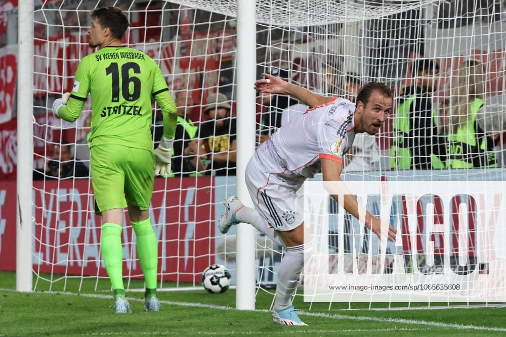Matchwinner Harry Edward Kane (FC Bayern München, 9) mit dem Torjubel und Tor zum 2:3 Sieg in der 90+5 Minute, Nachspielzeit , DFB-Pokal, 1. Runde, SV Wehen Wiesbaden - Bayern München, Fussball Bundesliga, 1. Bundesliga, Saison 2025 2026, 27.08.2025, -
