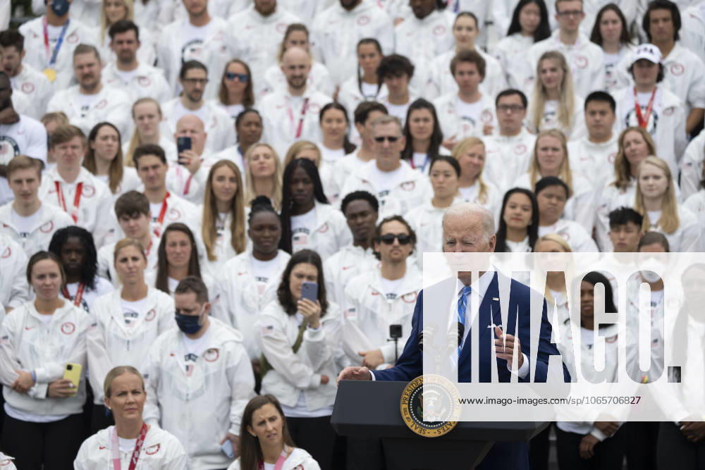 United States President Joe Biden welcomes Team USA to the White House to celebrate their participation Tokyo 2020 Summer Olympic and Paralympic Games and Beijing 2022 Winter Olympic and Paralympic Games, at the White House in Washington, DC on May 4, 2022