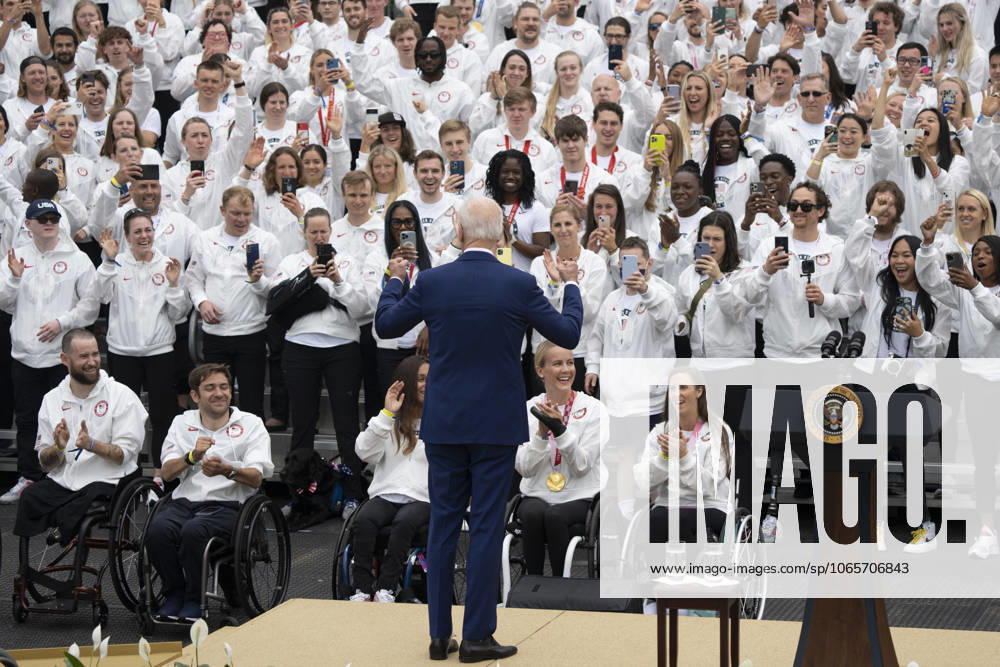 United States President Joe Biden welcomes Team USA to the White House to celebrate their participation Tokyo 2020 Summer Olympic and Paralympic Games and Beijing 2022 Winter Olympic and Paralympic Games, at the White House in Washington, DC on May 4, 2022