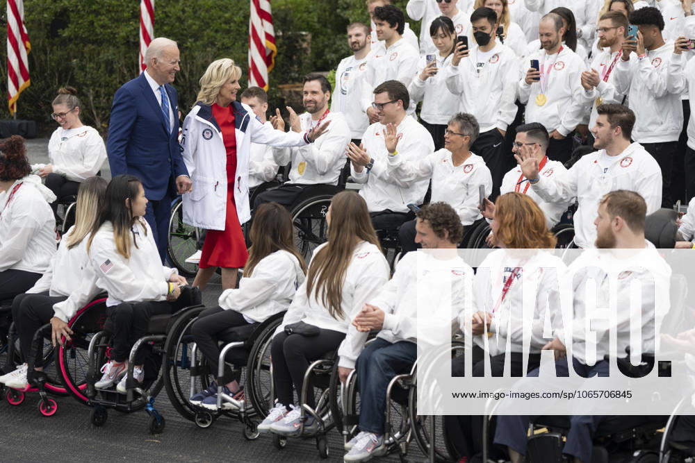 United States President Joe Biden and first lady Dr. Jill Biden arrive to celebrate U.S. athletes participation in the Tokyo 2020 Summer Olympic and Paralympic Games and Beijing 2022 Winter Olympic and Paralympic Games, at the White House in Washington, DC on May 4, 2022