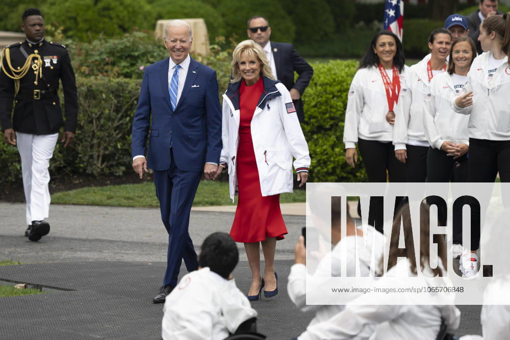 United States President Joe Biden and first lady Dr. Jill Biden arrive to celebrate U.S. athletes participation in the Tokyo 2020 Summer Olympic and Paralympic Games and Beijing 2022 Winter Olympic and Paralympic Games, at the White House in Washington, DC on May 4, 2022