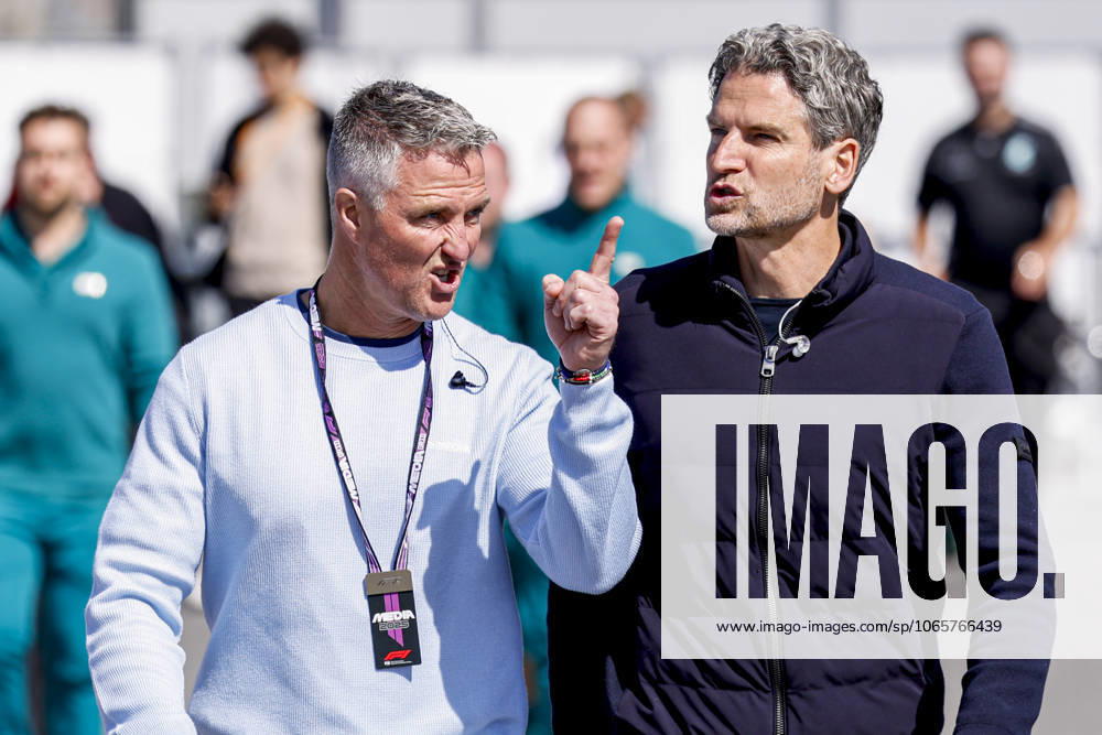 Former f1 driver and now analist Ralf Schumacher of Germany looks on and Presenter Peter Hardenacke of Germany during the Formula 1 Heineken Dutch Grand Prix 2025 on Day 2 at Circuit Zandvoort on August 30, 2025 in Zandvoort, Netherlands. (Photo by Marcel ter Bals DeFodi Images)