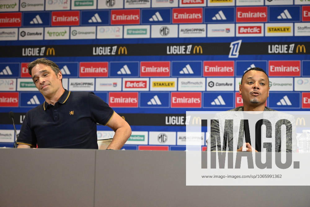 Football : press conference, PK, Pressekonferenz Olympique Lyonnais 03 09 202 Mathieu Louis-Jean, Director of Recruitment and Michael Gerlinger, general manager of Olympique Lyonnais, during the press conference at the Groupama Stadium in Decines-Charpieu