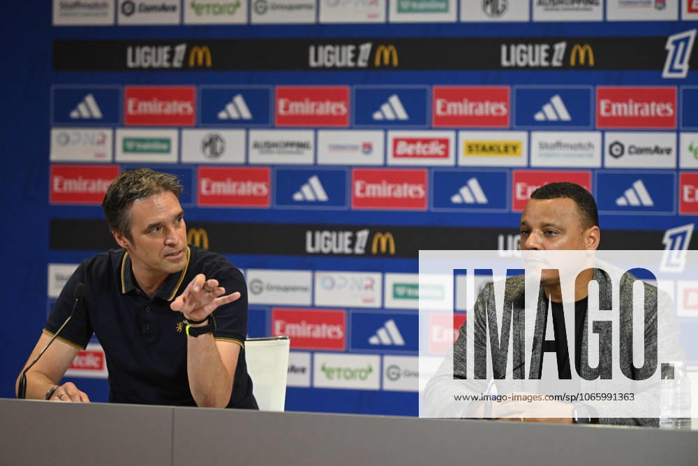 Football : press conference, PK, Pressekonferenz Olympique Lyonnais 03 09 202 Mathieu Louis-Jean, Director of Recruitment and Michael Gerlinger, general manager of Olympique Lyonnais, during the press conference at the Groupama Stadium in Decines-Charpieu