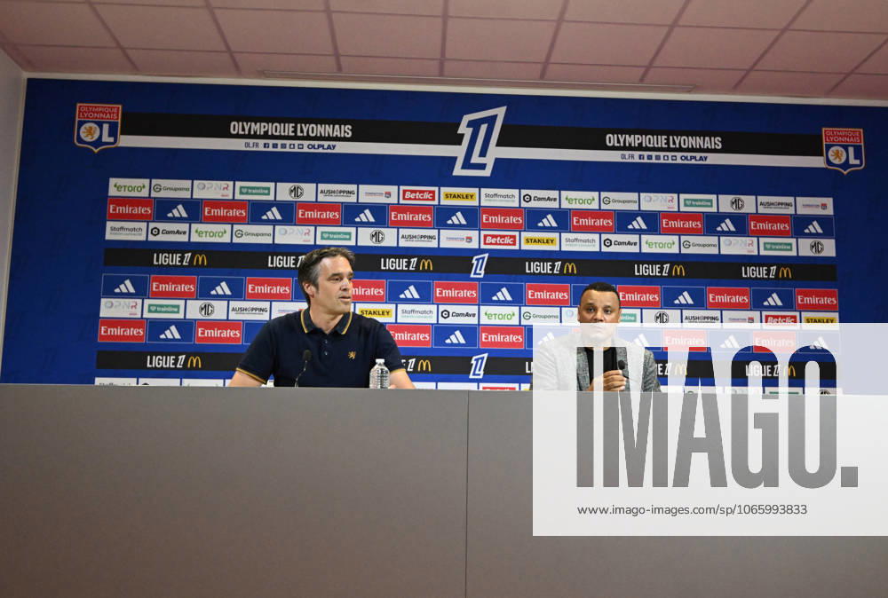 Football : press conference, PK, Pressekonferenz Olympique Lyonnais 03 09 202 Mathieu Louis-Jean, Director of Recruitment and Michael Gerlinger, general manager of Olympique Lyonnais, during the press conference at the Groupama Stadium in Decines-Charpieu