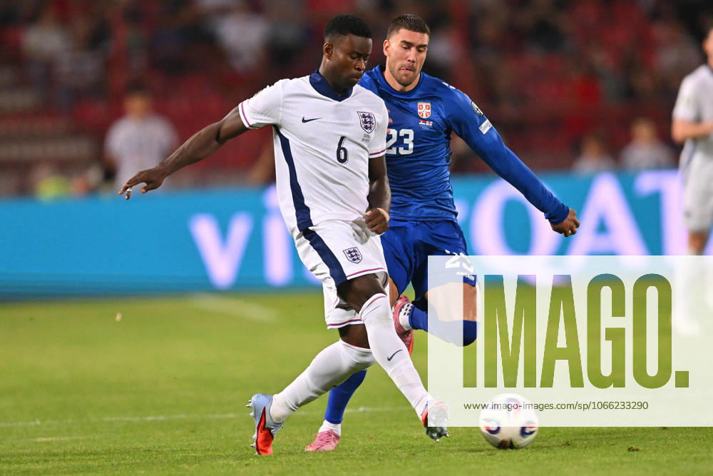 SERBIA vs ENGLAND MARC GUEHI vs DUSAN VLAHOVIC football Serbia vs England FIFA World Cup, WM, Weltmeisterschaft, Fussball qualification match at Rajko Mitic stadium, Belgrade 09.09.2025 Foto: FOOTBALL, SERBIA, ENGLAND, FIFA WORLD CUP QUALIFICATIONS MATCH Beograd Rajko Mitic stadium Serbia