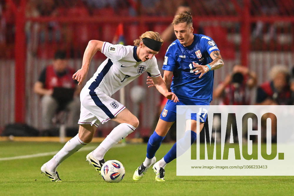 SERBIA vs ENGLAND ANTHONY GORDON vs IVAN ILIC football Serbia vs England FIFA World Cup, WM, Weltmeisterschaft, Fussball qualification match at Rajko Mitic stadium, Belgrade 09.09.2025 Foto: FOOTBALL, SERBIA, ENGLAND, FIFA WORLD CUP QUALIFICATIONS MATCH Beograd Rajko Mitic stadium Serbia