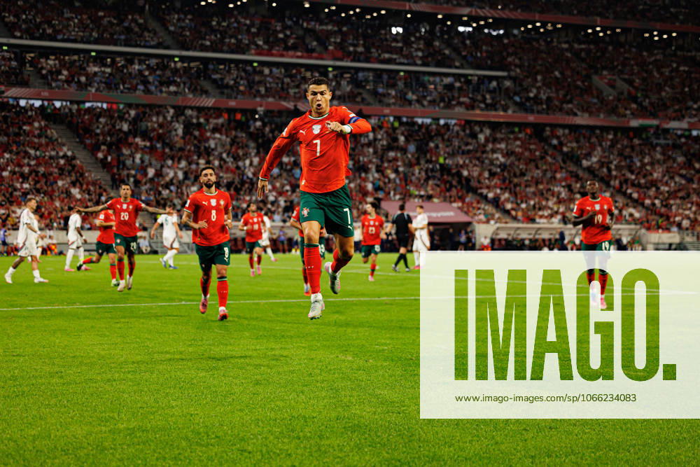 Cristiano Ronaldo seen celebrating after scoring goal during World Cup 2026 European qualification game between national teams of Hungary and Portugal (Maciej Rogowski Ball Raw Images) Budapest Puskas Arena Hungary