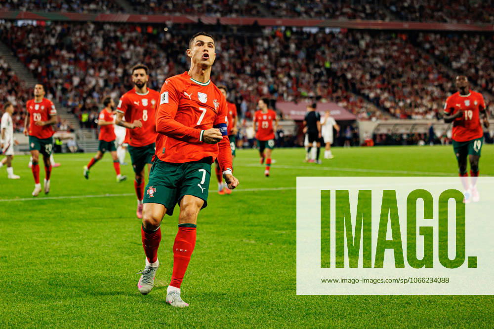 Cristiano Ronaldo seen celebrating after scoring goal during World Cup 2026 European qualification game between national teams of Hungary and Portugal (Maciej Rogowski Ball Raw Images) Budapest Puskas Arena Hungary