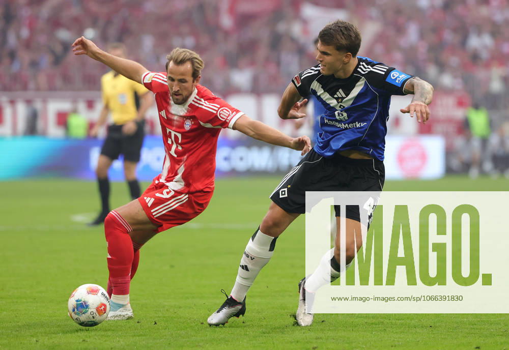 (250914) -- MUNICH, Sept. 14, 2025 -- Harry Kane (L) of Bayern Munich vies with Luka Vuskovic of Hamburger SV during the German first division Bundesliga football match between Bayern Munich and Hamburger SV at Allianz Arena in Munich, Germany, Sept. 13, 2025. (Photo by Xinhua) (SP)GERMANY-MUNICH-FOOTBALL-BUNDESLIGA-BAYERN MUNICH VS HAMBURGER SV PhilippexRuiz