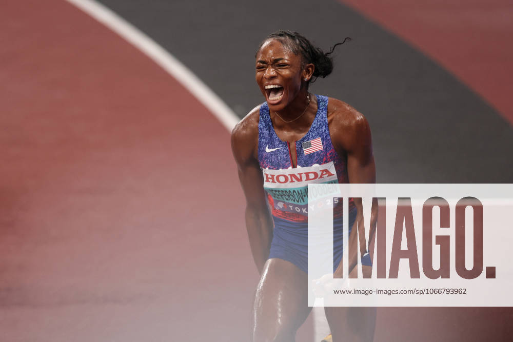 Day 9 - World Athletics Championships Tokyo 2025 Melissa Jefferson-Wooden of the United States celebrates her gold medal in the 4 x 100m relay at the World Athletics Championships 2025 at the National Stadium in Tokyo, Japan, on September 21, 2025. Tokoyo Japan