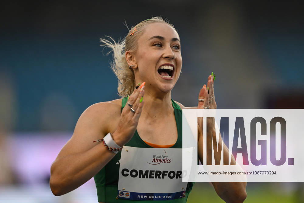 2025 World Para Athletics Championships, Jawaharlal Nehru Stadium, New Delhi, India 28 9 2025 Womens 100m T13 Irelands Orla Comerford celebrates winning gold Orla Comerford celebrates winning gold 28 9 2025