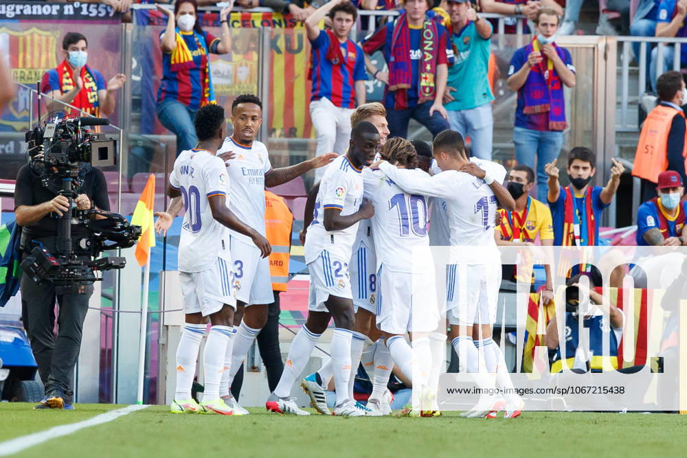 FC Barcelona, Barca v Real Madrid CF - La Liga Santander BARCELONA, SPAIN - OCTOBER 24: Players of Real Madrid celebrates a goal during the La Liga match between FC Barcelona and Real Madrid at Camp Nou in Barcelona on October 24, 2021 Catalonia Spain. Editorial use only. Please get in touch for any other usage.