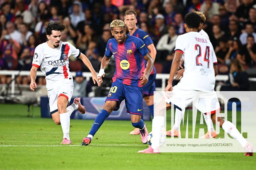 Vitinha yamal (lamine) mayulu (senny) FOOT LIGUE DES CHAMPIONS 2025 BARCELONE-PSG (1-2) STADE OLYMPIQUE LLUIS COMPANYS BARCELONE ESPAGNE 01 10 2025 LAHALLE PIERRE BARCELONE STADE OLYMPIQUE LLUIS COMPANYS Espagne GermanyxJapanxUKxFrancexBelgiumxOUT