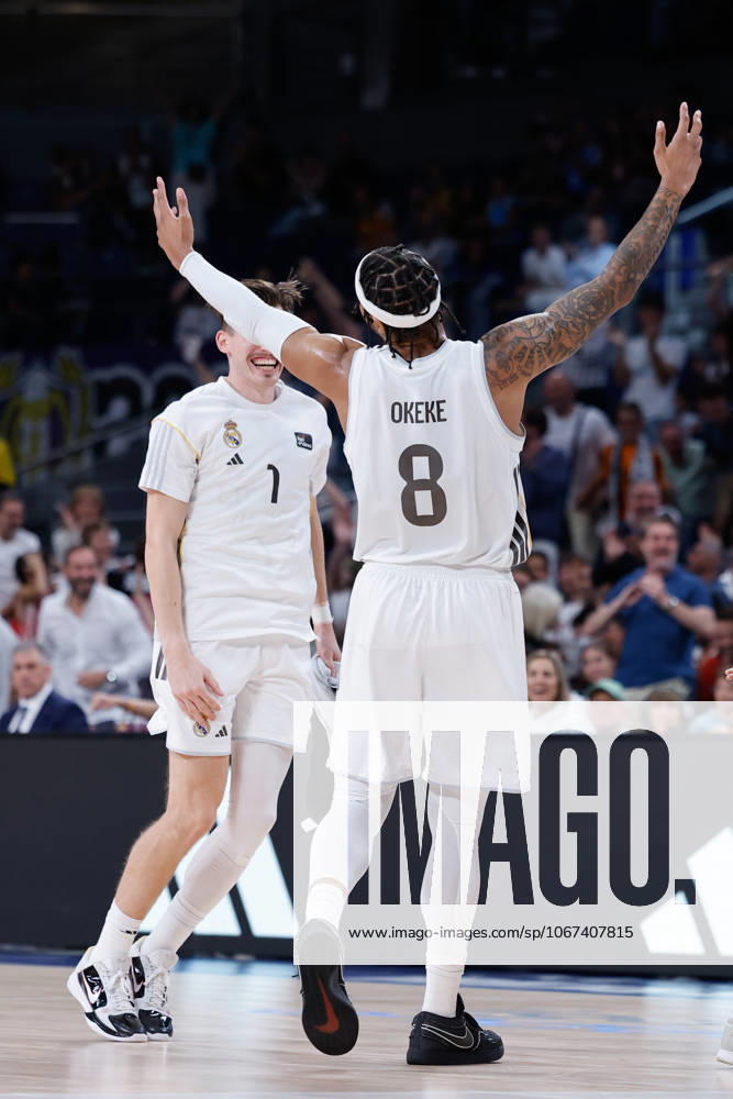 Chuma Okeke of Real Madrid celebrates the point during the Spanish League, Liga ACB Endesa, basketball match played between Real Madrid and Dreamland Gran Canaria at Movistar Arena on October 05, 2025, in Madrid, Spain. Madrid Spain - ZUMAa181 20251005_zaa_a181_037