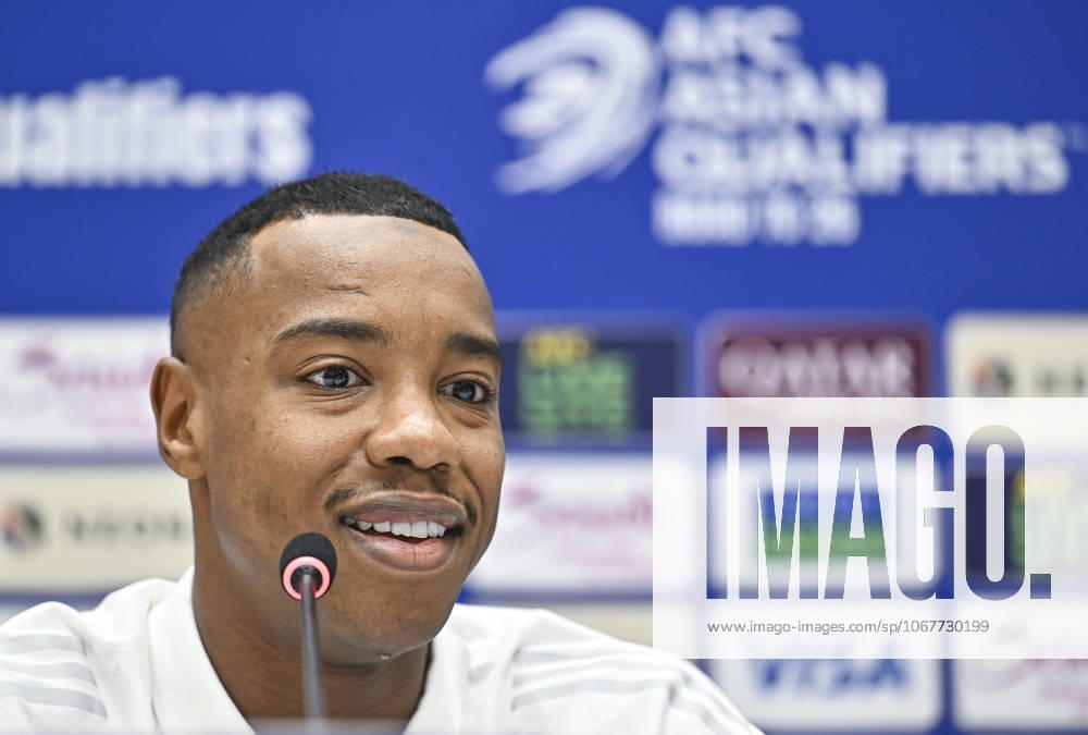Press conference, PK, Pressekonferenz TEAM QATAR-2026 FIFA World Cup, WM, Weltmeisterschaft, Fussball ASIAN QUALIFIER PLAYOFFS Qatar player Assim Madibo attends a press conference ahead of the FIFA World Cup 2026 AFC Asian qualifiers playoffs group A match between Qatar and United Arab Emirates at Jassim Bin Hamad Stadium in Doha, Qatar, on October 13, 2025. DOHA Qatar