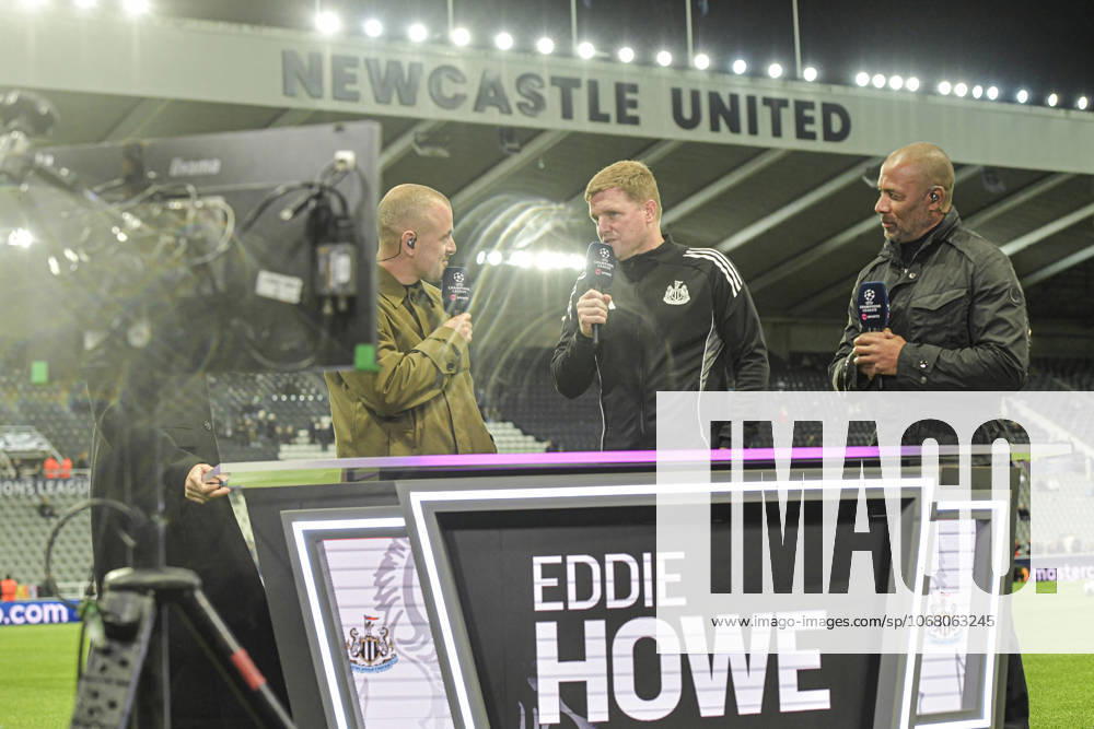 Newcastle United v Benfica UEFA Champions League Manger Eddie Howe of Newcastle United is interviewed pre-mtach during the UEFA Champions League match at St. James s Park, Newcastle UK Newspapers OUT