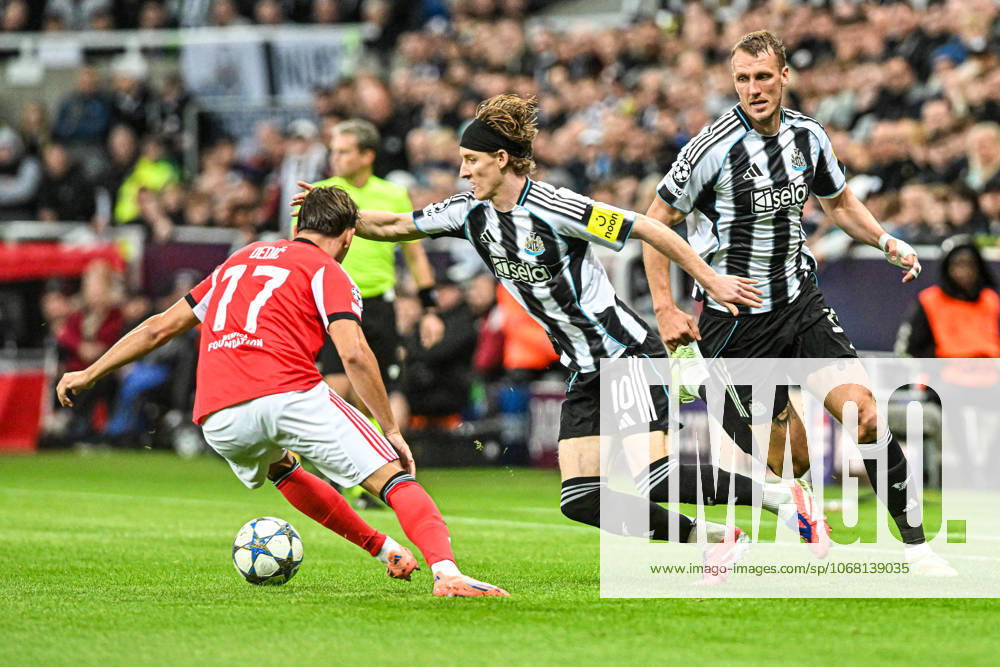 Newcastle United v Benfica UEFA Champions League Anthony Gordon of Newcastle United and Amar Dedic of Benfica during the UEFA Champions League match at St. James s Park, Newcastle UK Newspapers OUT