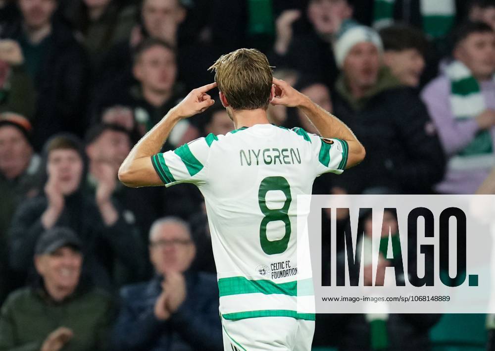Benjamin Nygren of Celtic celebrates scoring to give Celtic a 2-1 lead. Celtic v Sturm Graz, UEFA Europa League, Group Stage, Football, Celtic Park, Glasgow, Scotland, UK - 23 Oct 2025Glasgow Celtic Park United Kingdom