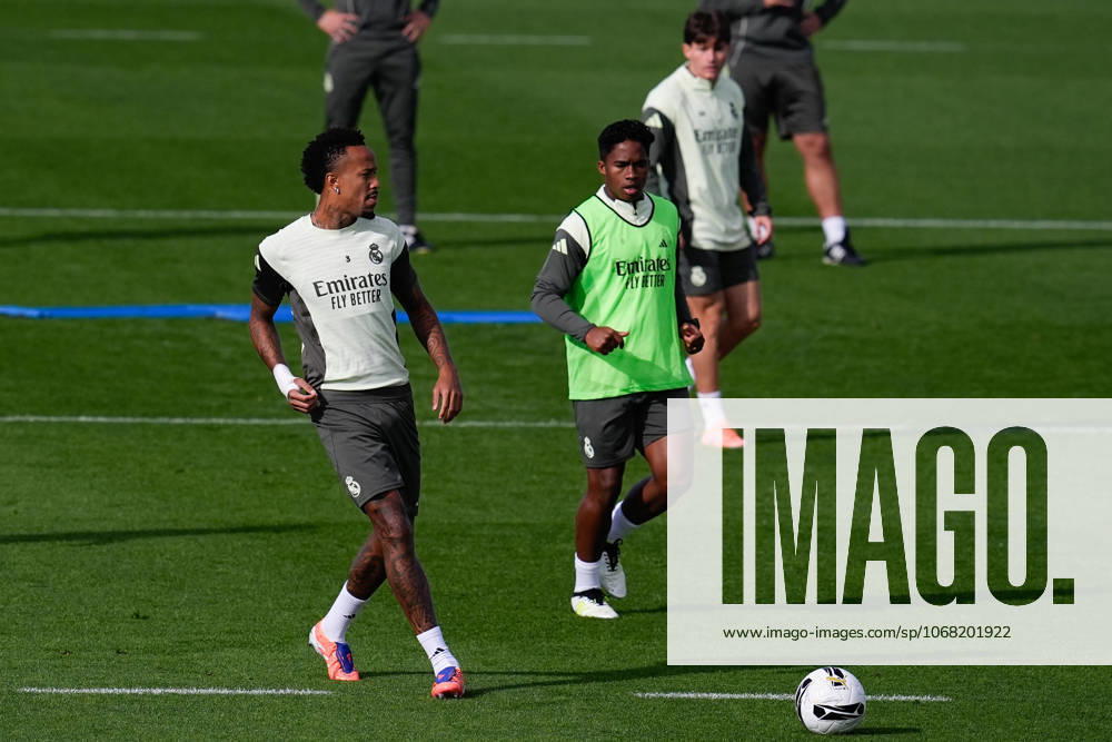 Eder Militao during the Real Madrid training session ahead their upcoming Spanish League, LaLiga EA Sports, football match against FC Barcelona, Barca at Ciudad Deportiva Real Madrid on October 25, 2025, in Valdebebas, Madrid, Spain. Valdebebas Spain - ZUMAa181 20251025_zaa_a181_071