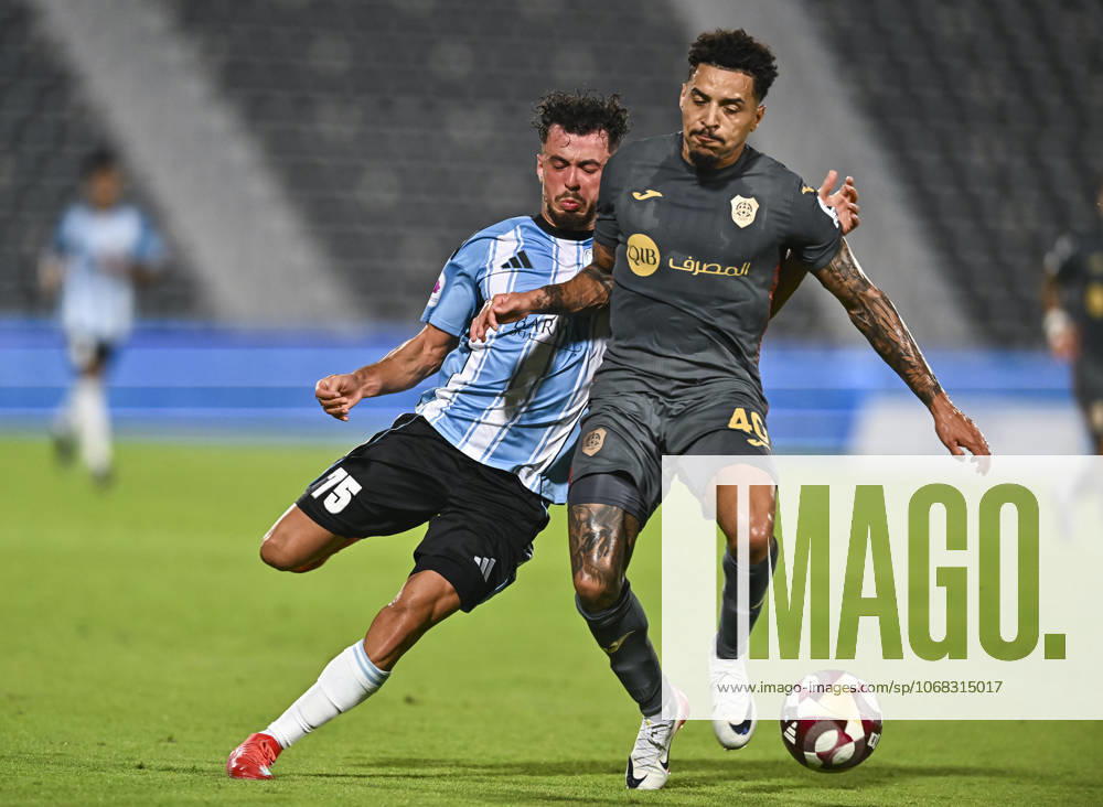 AL WAKRAH SC V AL RAYYAN SC-DOHA BANK STARS LEAGUE QATAR Zouhzouh El Amine (L) of Al-Wakrah SC and Gregore De Magalhaes Favero of Al Rayyan SC in action during the Doha Bank Stars League Qatar match between Al Wakrah SC and Al Rayyan SC at Saoud Bin Abdulrahman Stadium in Doha, Qatar, on October 26, 2025. DOHA Qatar