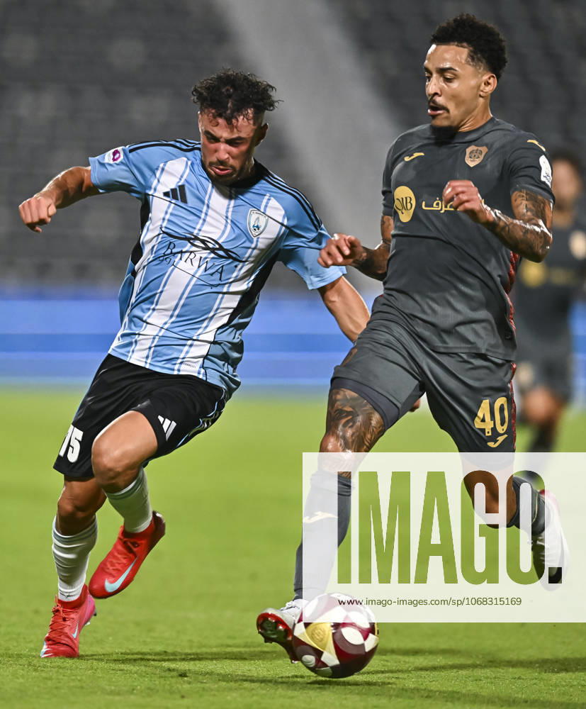AL WAKRAH SC V AL RAYYAN SC-DOHA BANK STARS LEAGUE QATAR Almahdi Ali Mukhtar (L) of Al-Wakrah SC and Gregore De Magalhaes Favero of Al Rayyan SC in action during the Doha Bank Stars League Qatar match between Al Wakrah SC and Al Rayyan SC at Saoud Bin Abdulrahman Stadium in Doha, Qatar, on October 26, 2025. DOHA Qatar