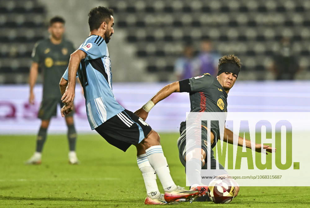 AL WAKRAH SC V AL RAYYAN SC-DOHA BANK STARS LEAGUE QATAR Fahad Waad Al-Bayati (L) of Al-Wakrah SC and Andre Amaro of Al Rayyan SC in action during the Doha Bank Stars League Qatar match between Al Wakrah SC and Al Rayyan SC at Saoud Bin Abdulrahman Stadium in Doha, Qatar, on October 26, 2025. DOHA Qatar